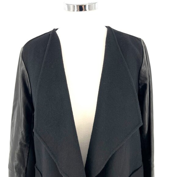 Vince Leather Sleeve Black Open Front Jacket Size Large - Picture 2 of 15